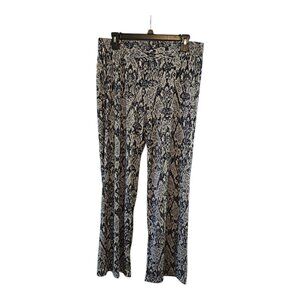 IMAN PALAZZO LOUNGE PANTS SIZE LARGE NAVY GOLD IVORY ELASTIC WAISTBAND PULL ON